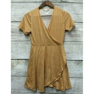 Bonded Dress Womens Size Small Mustard & White Striped Knit Wrap Dress New
